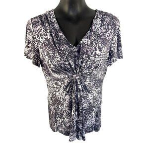 Daisy Fuentes - Women's L Blouse V-Neck Short Flutter Sleeve Gathered Waterfall